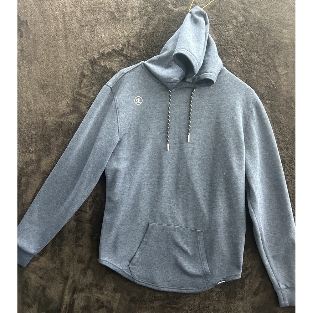 LEGENDS Men's Solid Blue Pullover Hoodie Size M Logo Drawstring Pockets